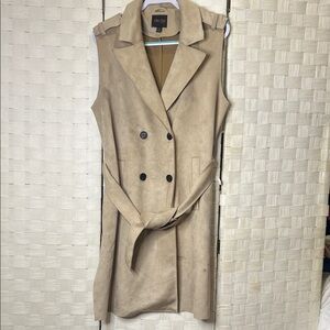 Truth by Republic Beige Faux Suede Sleeveless Double-Breasted Trench Vest Size L